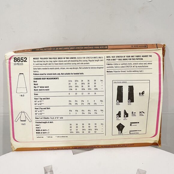 UNCUT Vintage 70s Simplicity Sewing Pattern Designer Cathy‎ Hardwick 8652 Dress - Picture 2 of 4